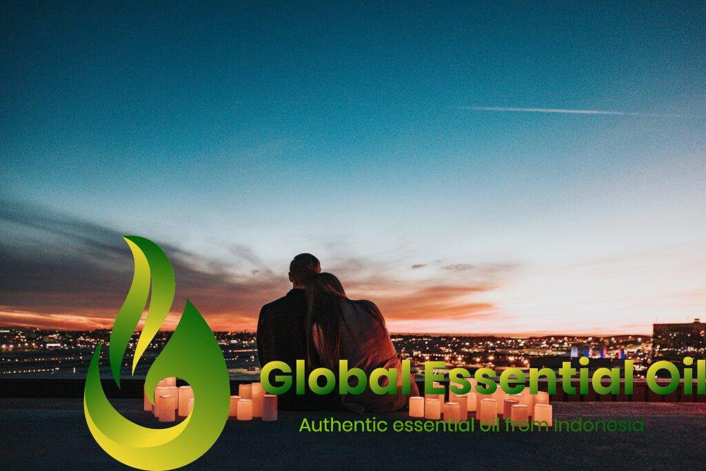 couple sitting on the field facing the city, patchouli oil for love, patchouli perfume for love