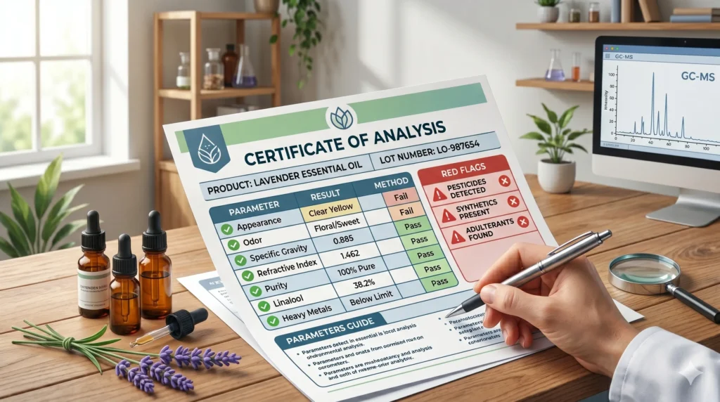 How to Read an Essential Oil COA Report: Complete Parameter Guide, Real Examples & Red Flags 1 How to read an essential oil COA report