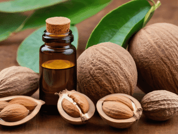 nutmeg-essential-oil-in-bottle-and-surrounded-by-n-upscaled (1) (1) nutmeg oil, nutmeg powder, nutmeg, developing